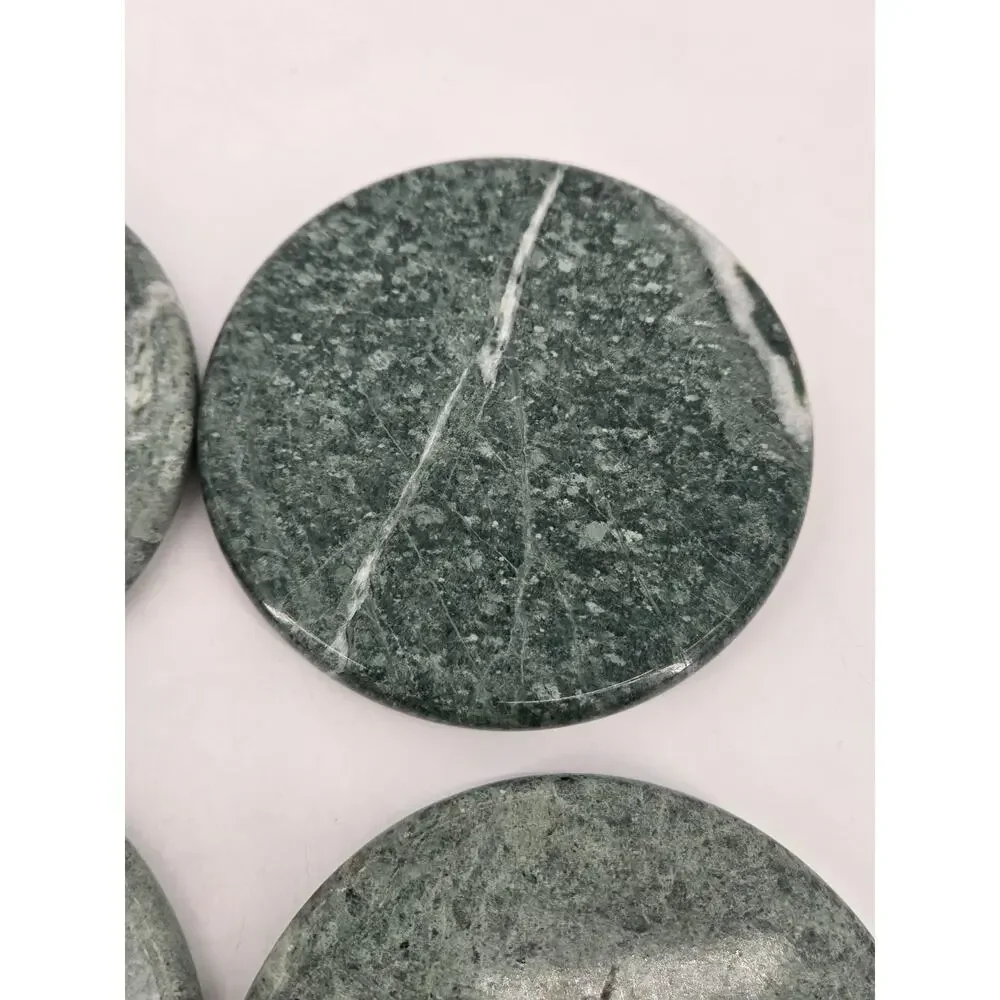 5 Vintage 1980s Classic Green Marble Round Coasters Cork Bottoms 4 Inches